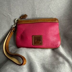 Dooney & Bourke  Vintage Pebble Grain Fuchsia and Brown Leather Wristlet